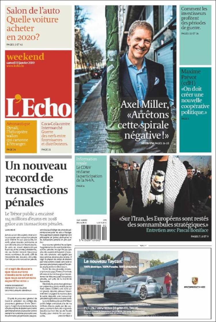 Portada de L'Echo (B&eacute;lgica)