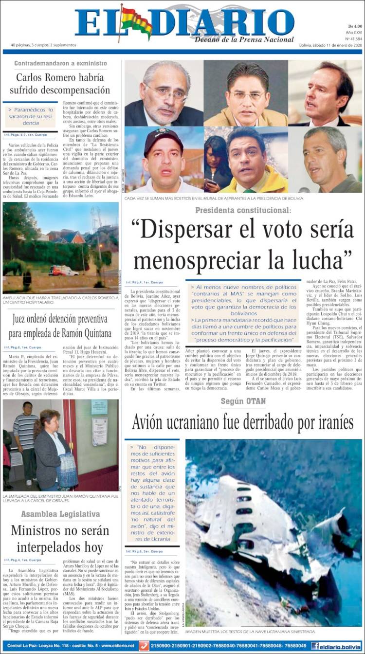 Portada de El Diario (Bolivia)