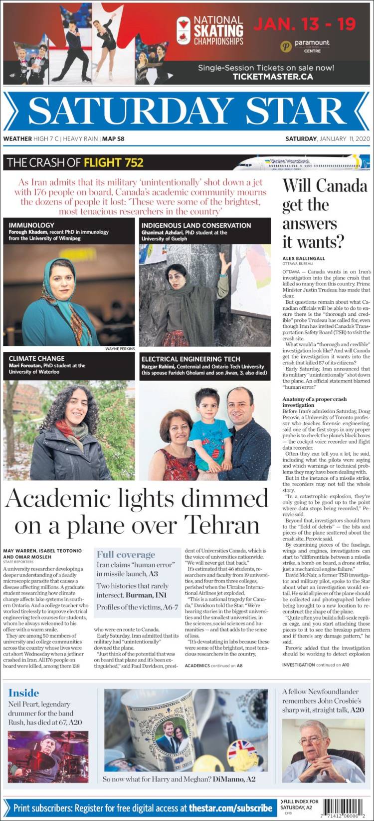 Portada de The Toronto Star (Canadá)