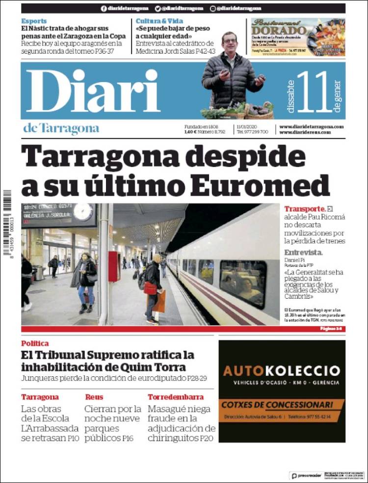 Portada de Diari de Tarragona (España)