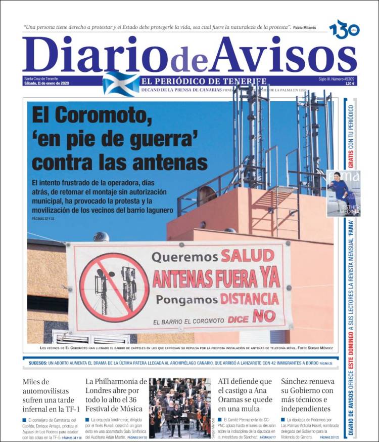 Portada de Diarios de Avisos (España)