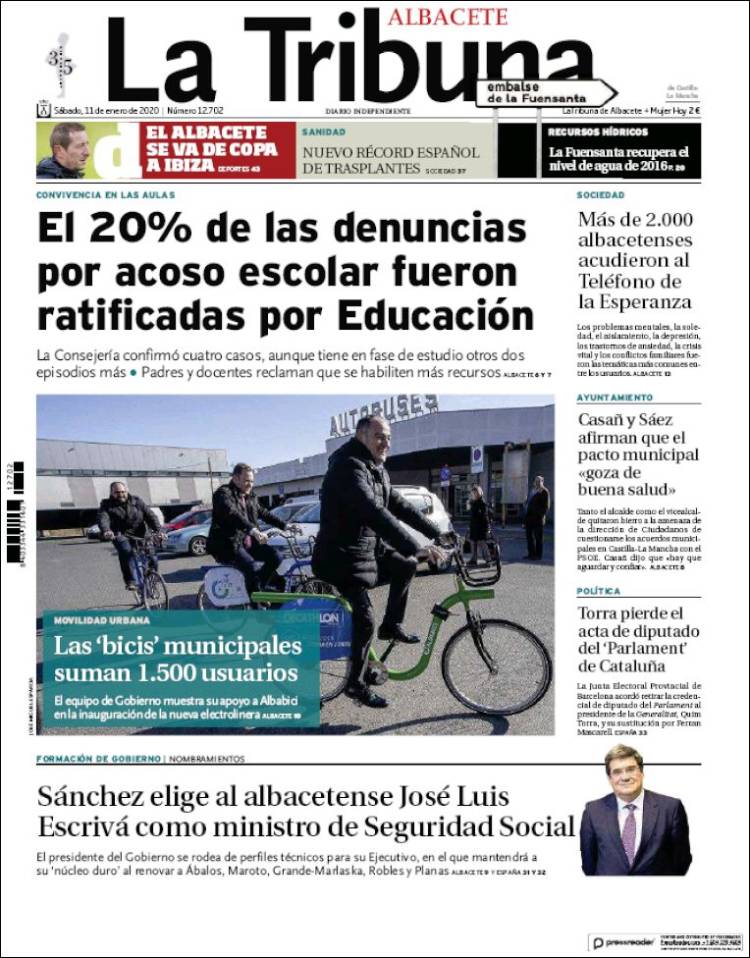 Portada de La Tribuna de Albacete (España)