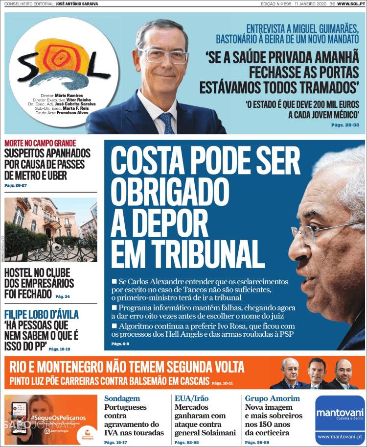 Portada de Jornal Sol (Portugal)