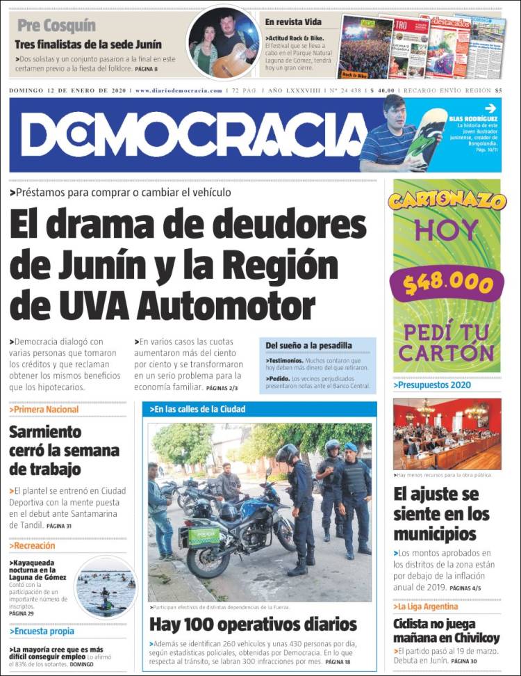 Portada de Diario Democracia (Argentina)