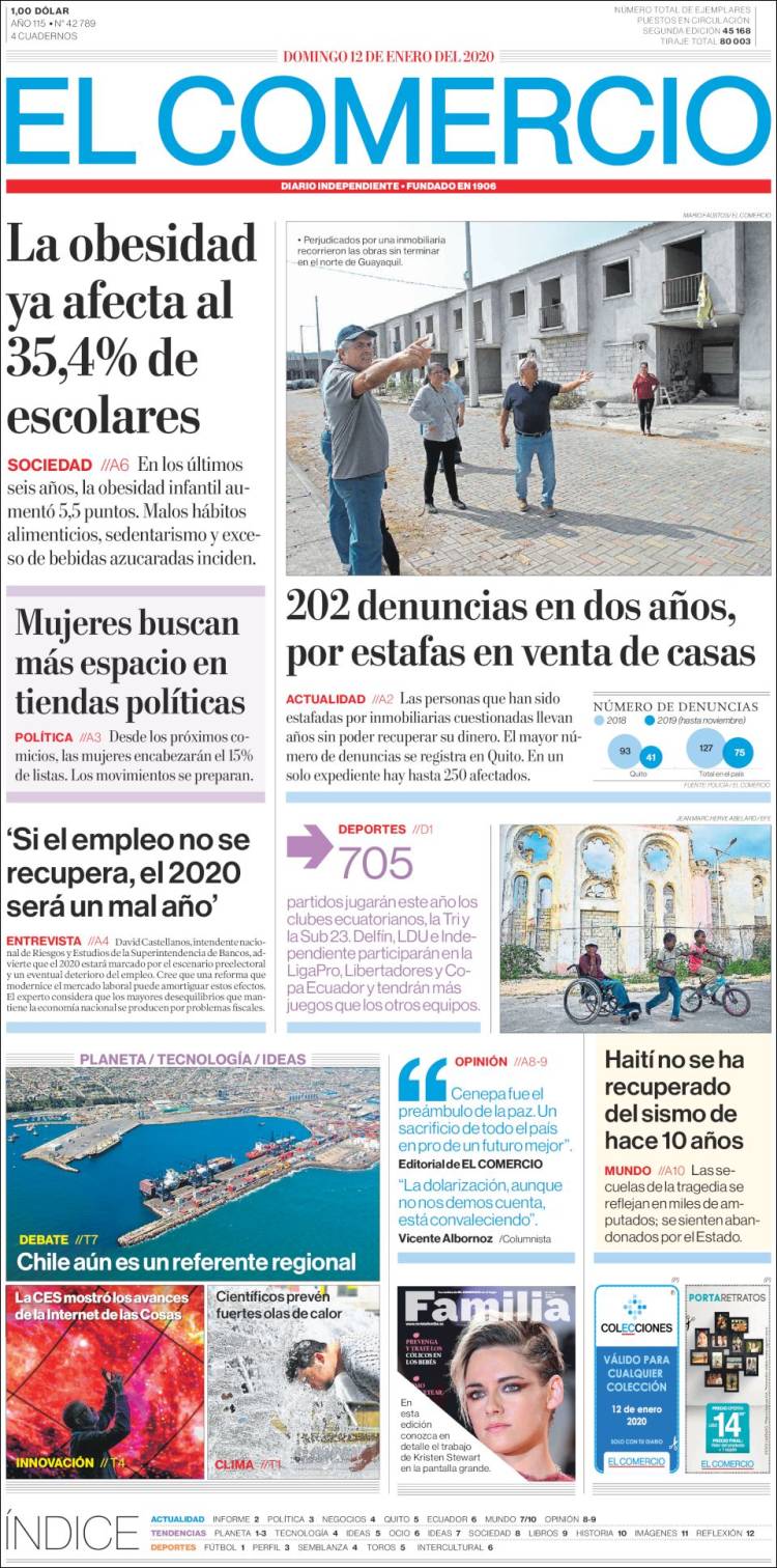 Portada de El Comercio (Ecuador)