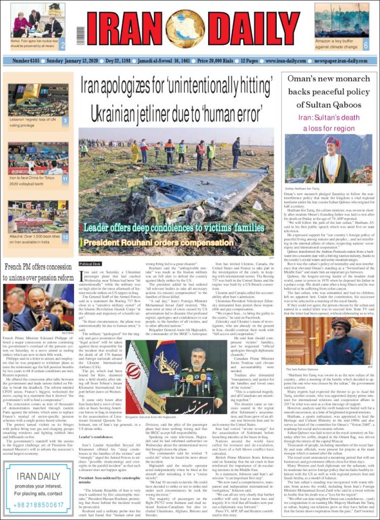 Portada de Iran Daily (Iran)
