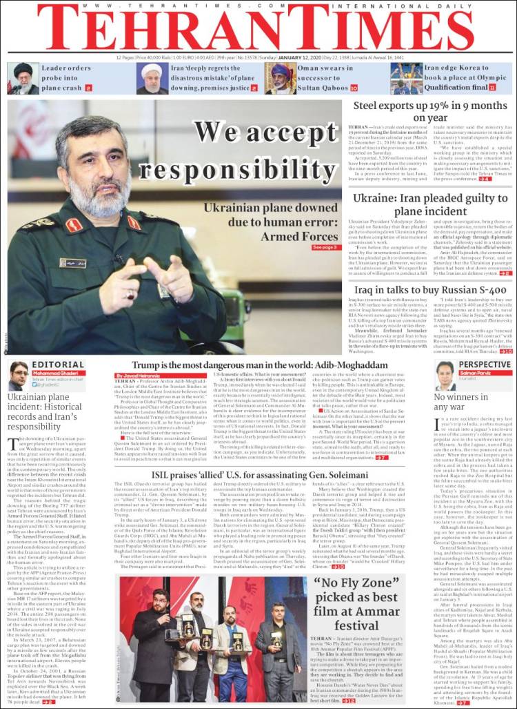 Portada de TehranTimes (Iran)