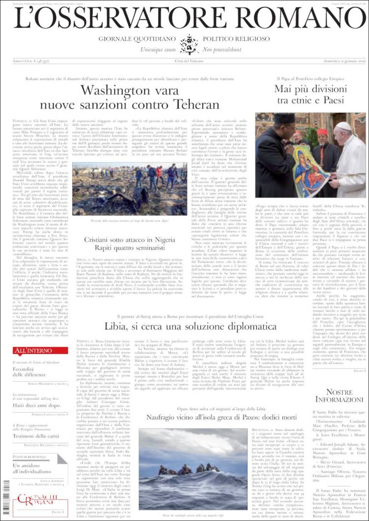Portada de L'Osservatore Romano (Italia)
