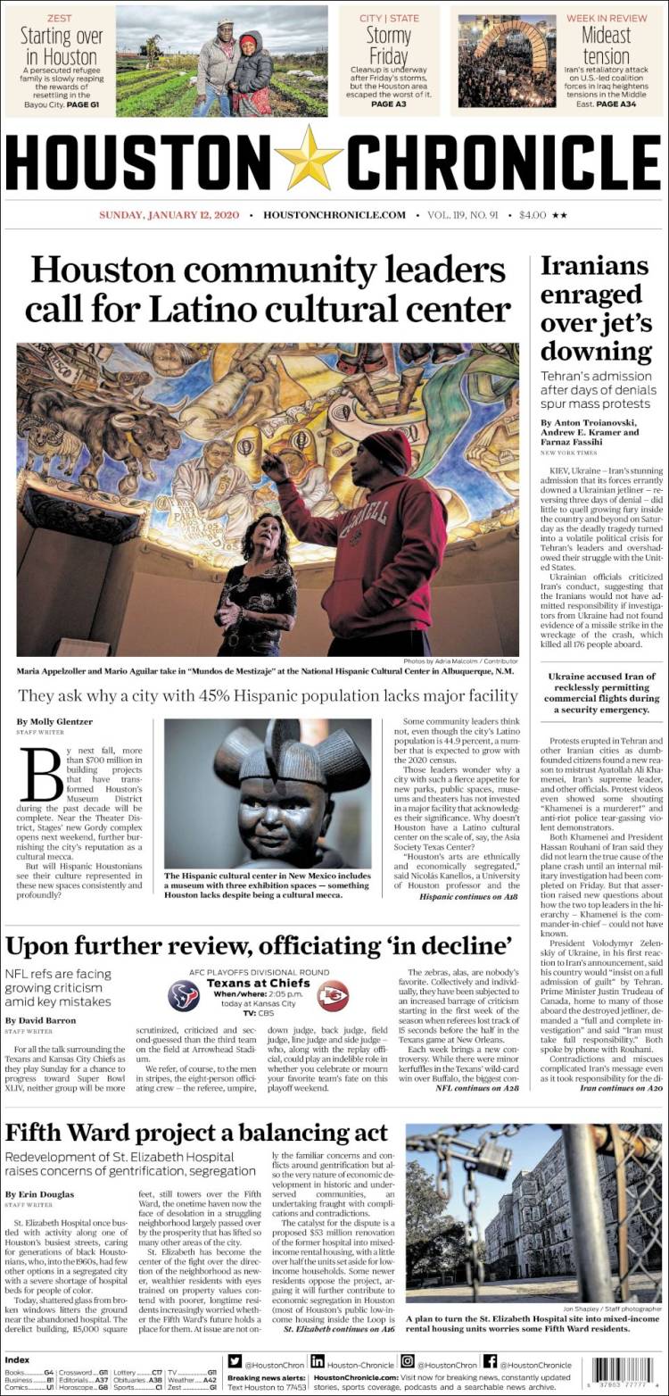 Portada de Houston Chronicle (USA)