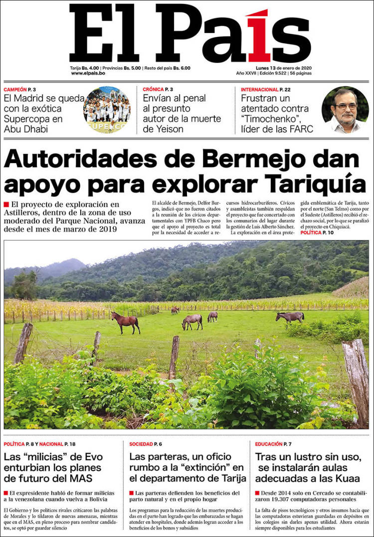 Portada de El País (Bolivia)