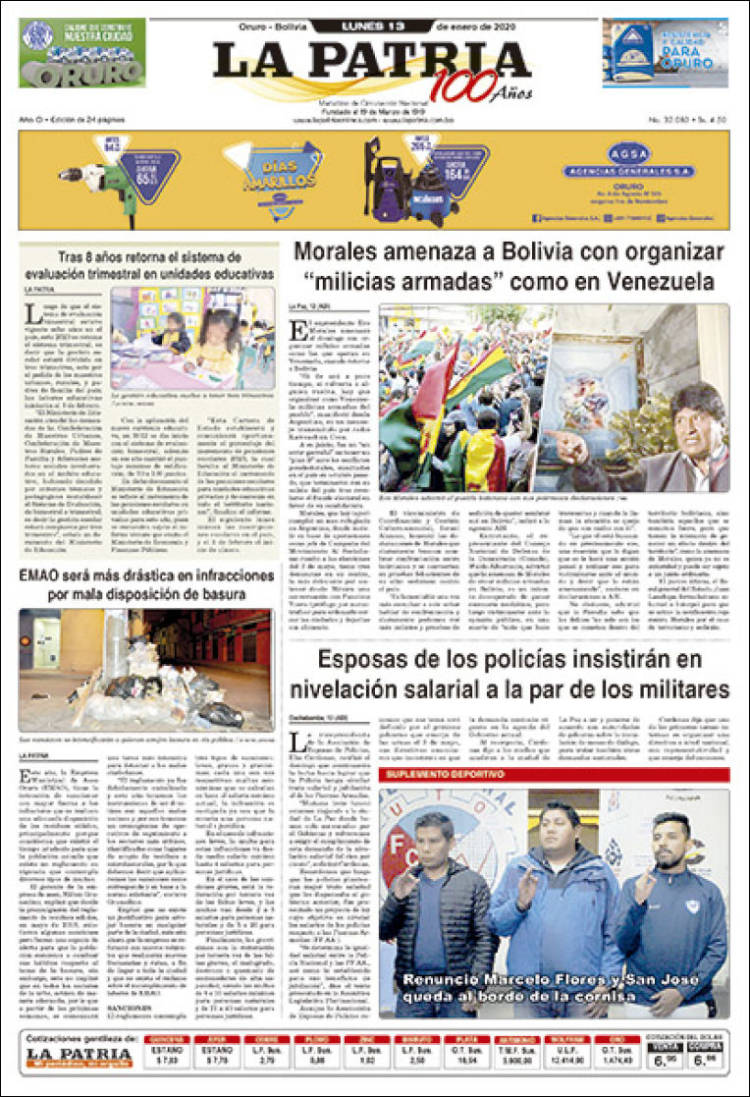 Portada de La Patria (Bolivia)