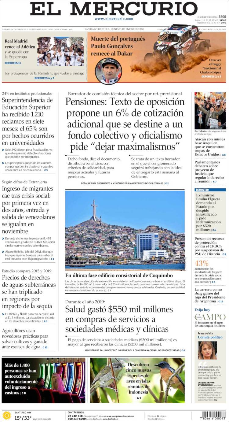 Portada de El Mercurio (Chile)