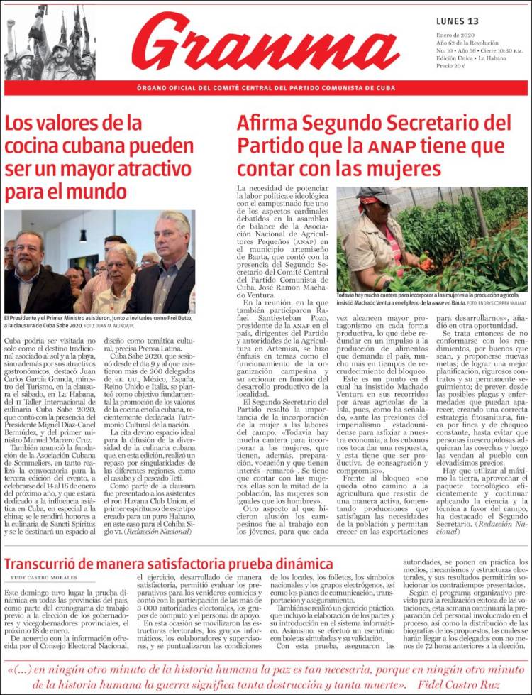 Portada de Granma (Cuba)