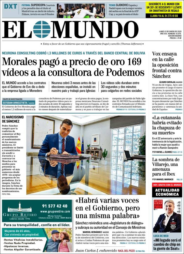 Portada de El Mundo (Espa&ntilde;a)