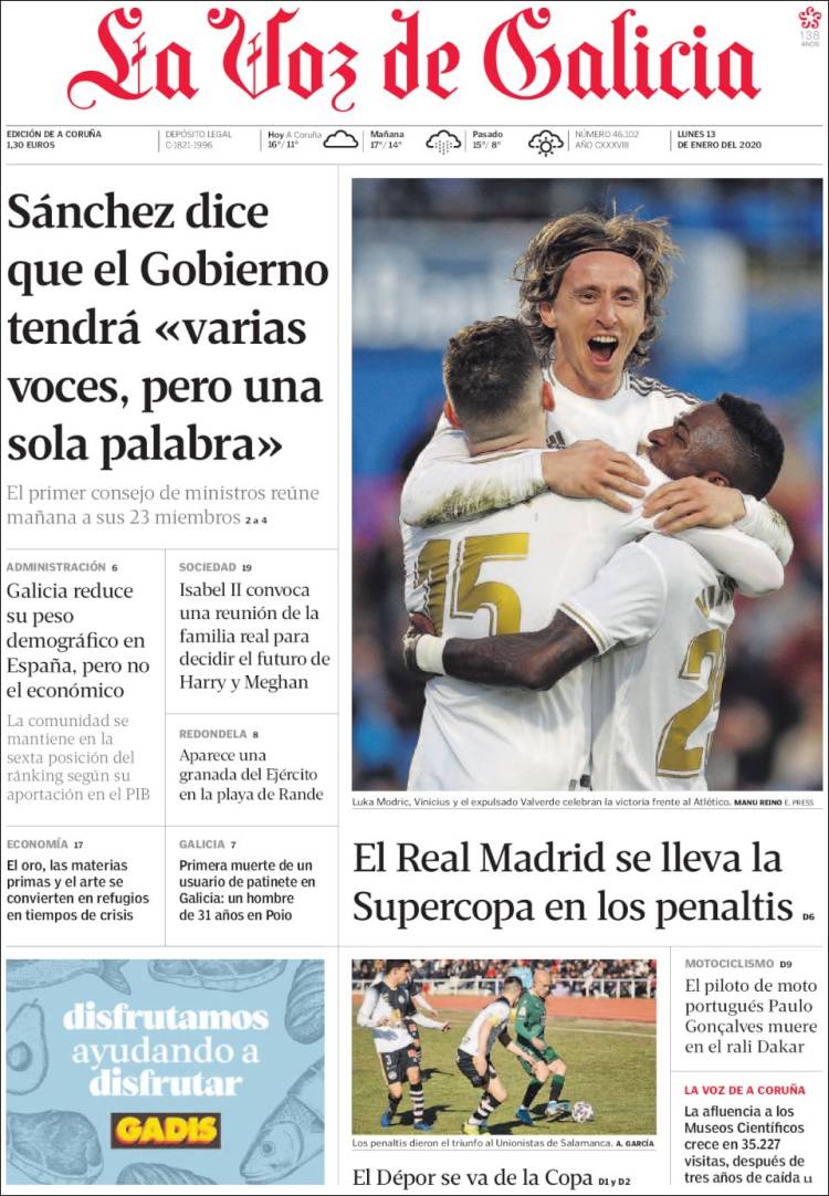 Portada de La Voz de Galicia (Espa&ntilde;a)