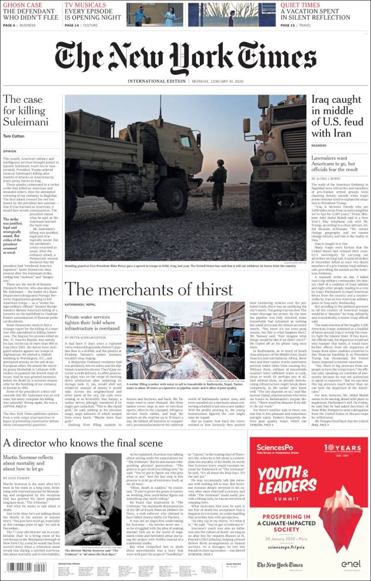 Portada de International New York Times (Europa)