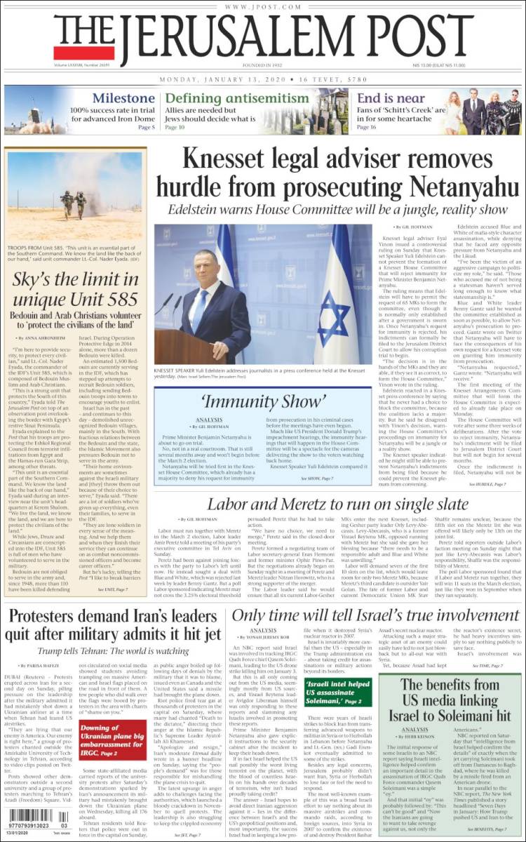 Portada de The Jerusalem Post (Israel)