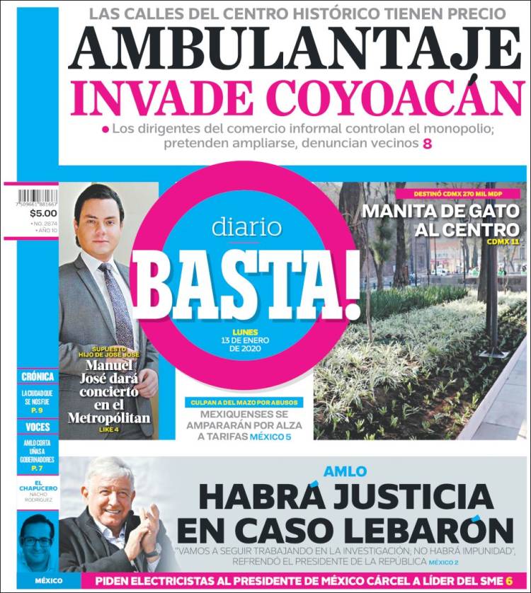 Portada de Diario Basta (México)