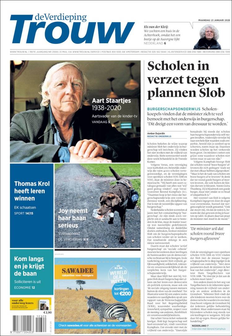 Portada de Trouw (Pa&iacute;ses Bajos)