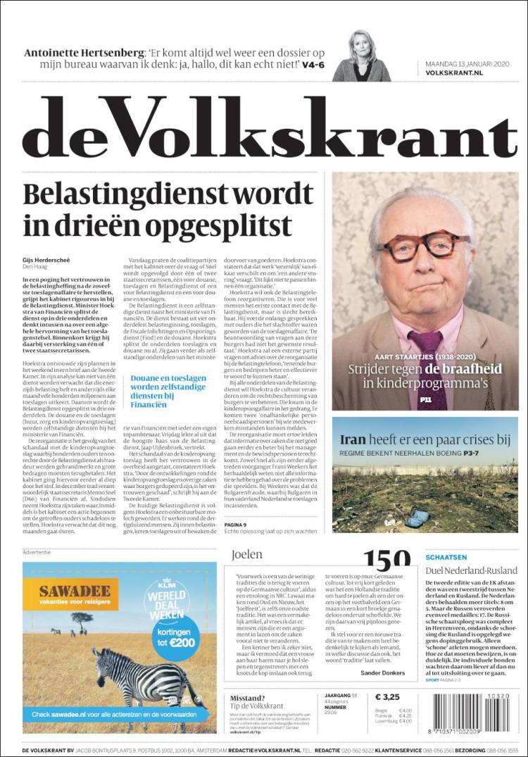 Portada de De Volkskrant (Pa&iacute;ses Bajos)