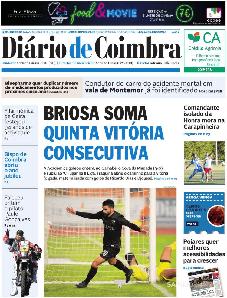 Portada de Diário de Coimbra (Portugal)