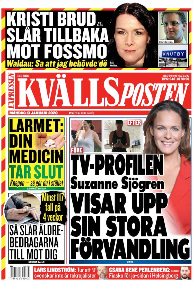 Portada de Kvällsposten (Suecia)