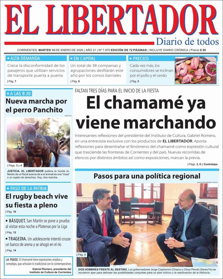 Portada de Diario El Libertador (Argentina)