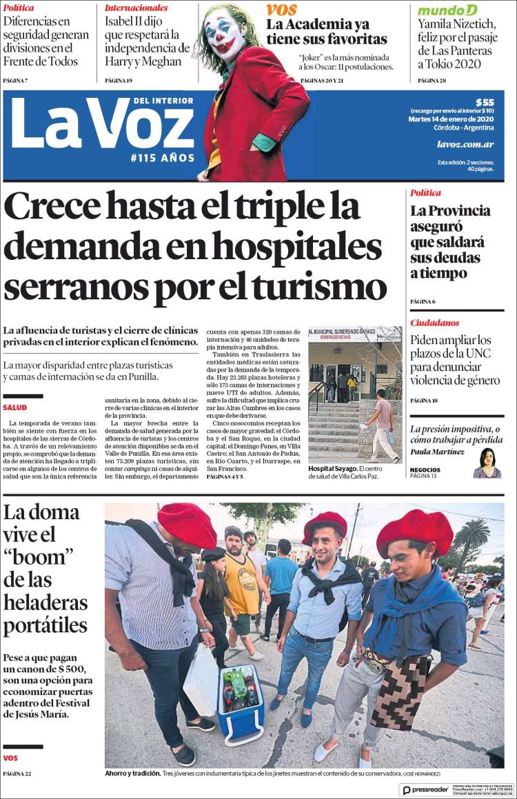 Portada de La Voz del Interior (Argentina)