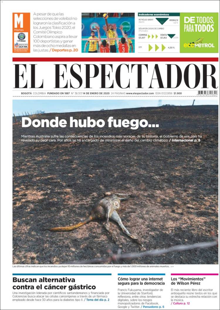Portada de El Espectador (Colombia)