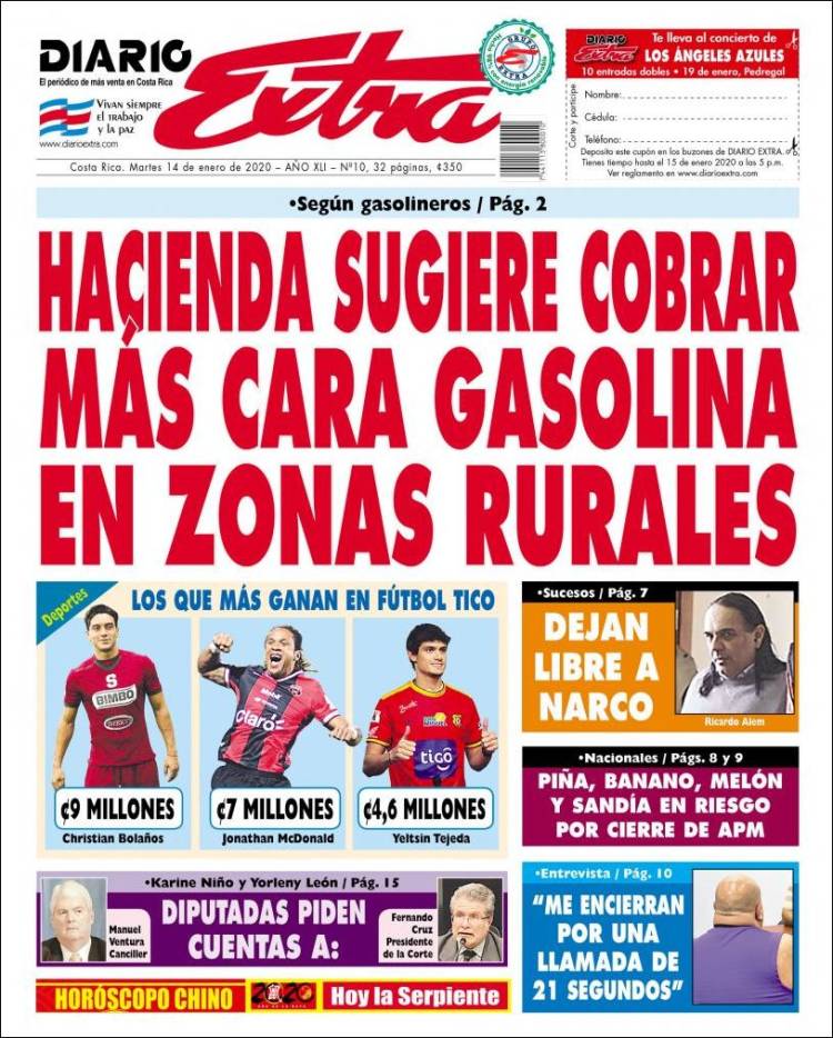 Portada de Diario Extra (Costa Rica)