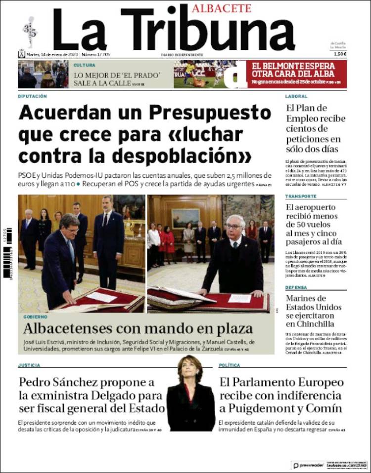 Portada de La Tribuna de Albacete (Espa&ntilde;a)