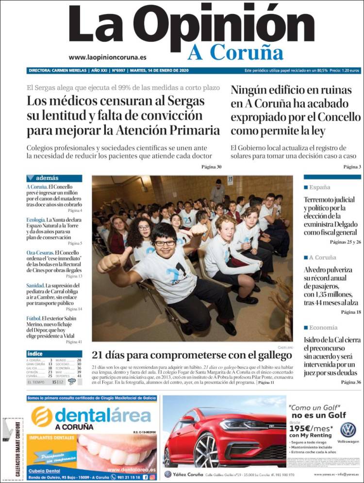 Portada de La Opinión de A Coruña (Espa&ntilde;a)