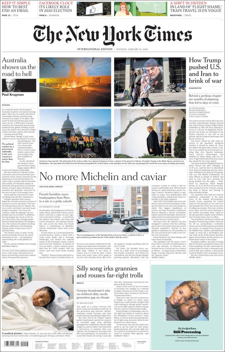 Portada de International New York Times (Europa)