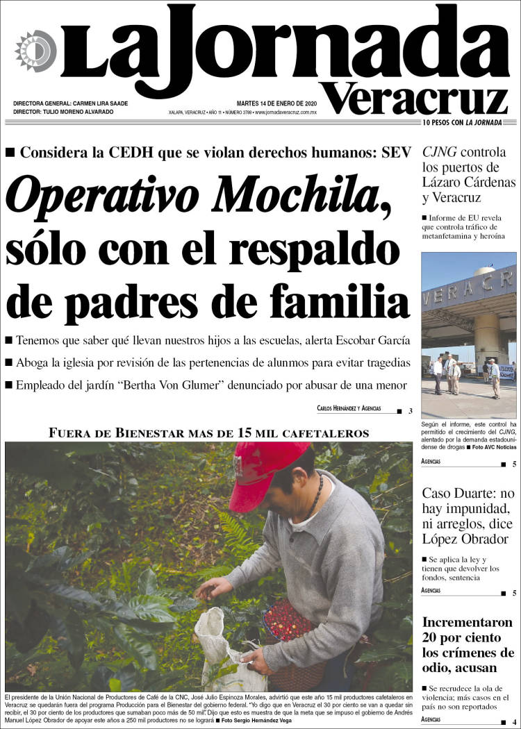 Portada de La Jornada Veracruz (Mexico)