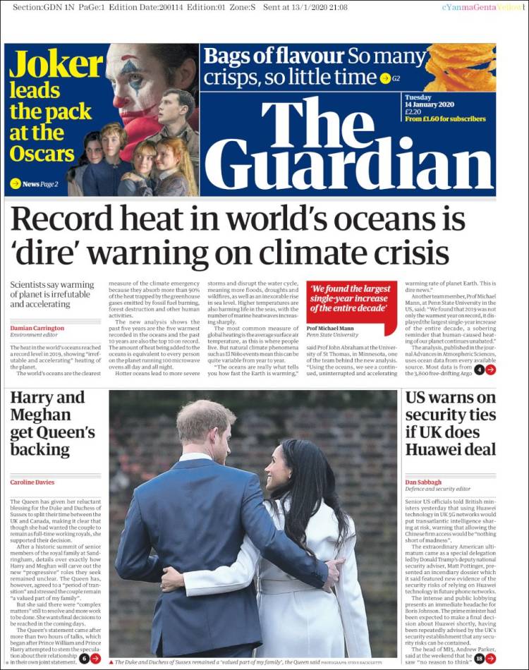 Portada de The Guardian (Reino Unido)