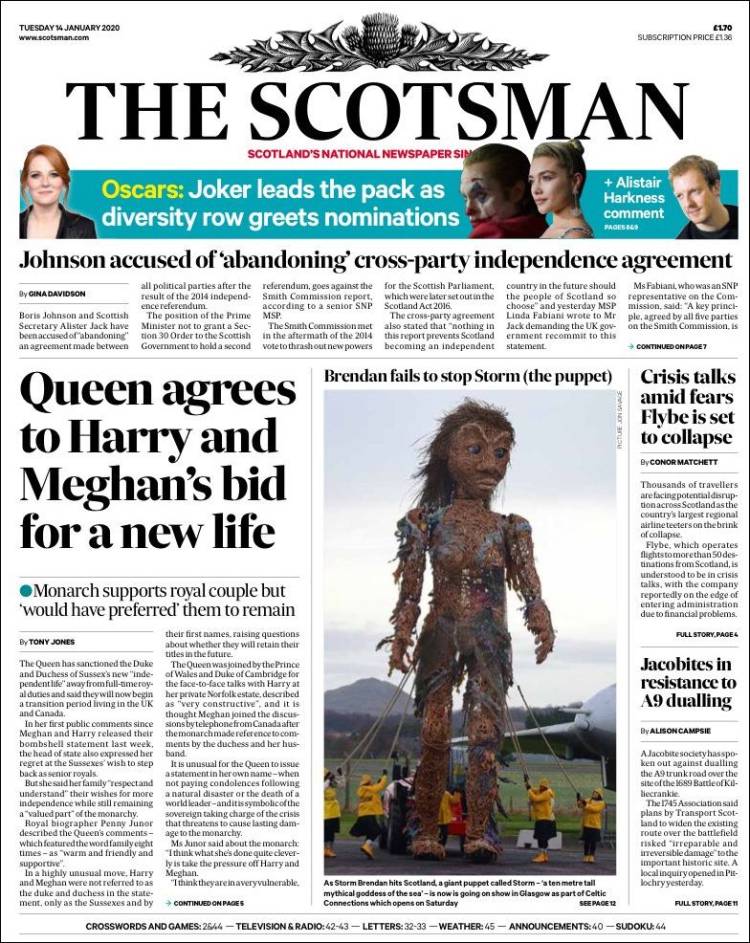 Portada de The Scotsman (Reino Unido)