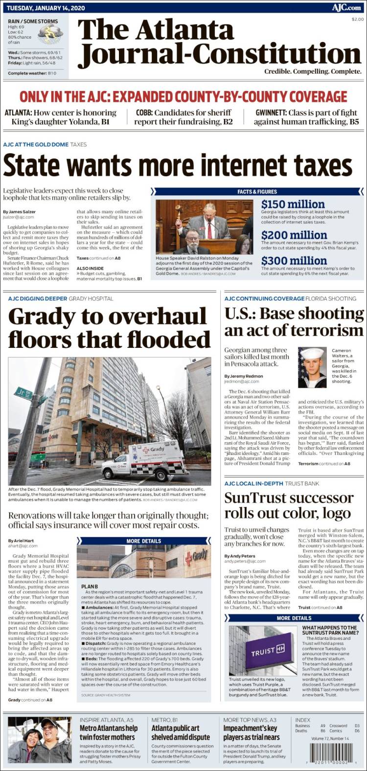 Portada de The Atlanta Journal-Constitution (USA)