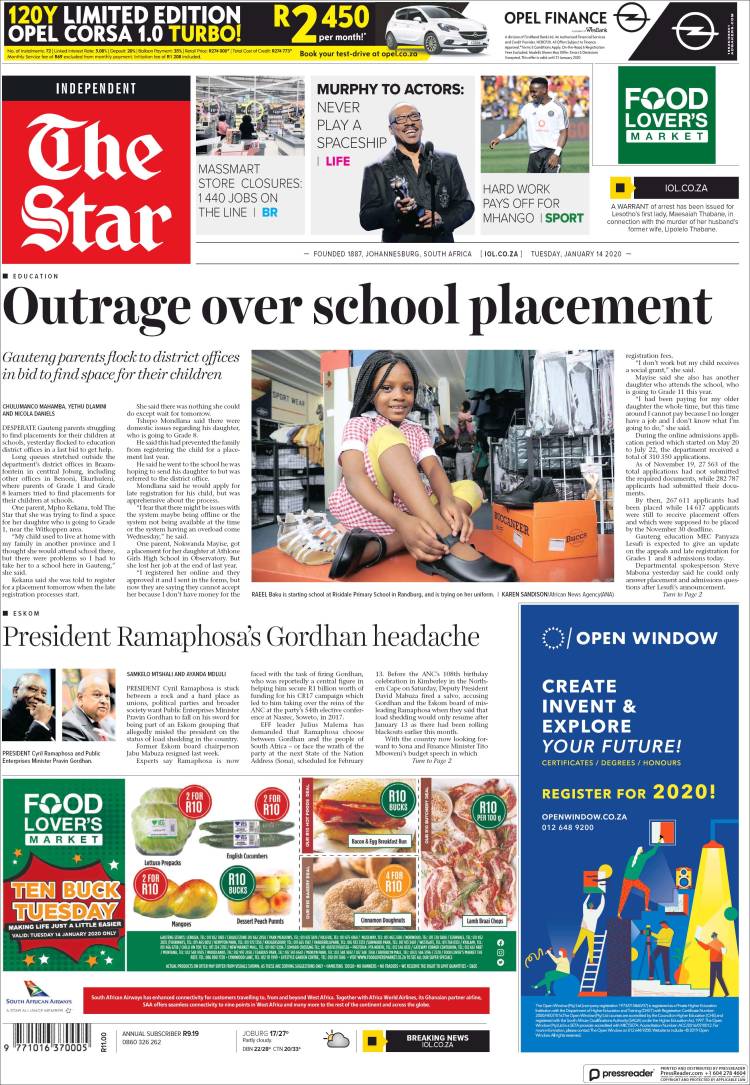 Portada de The Star (Sud&aacute;frica)