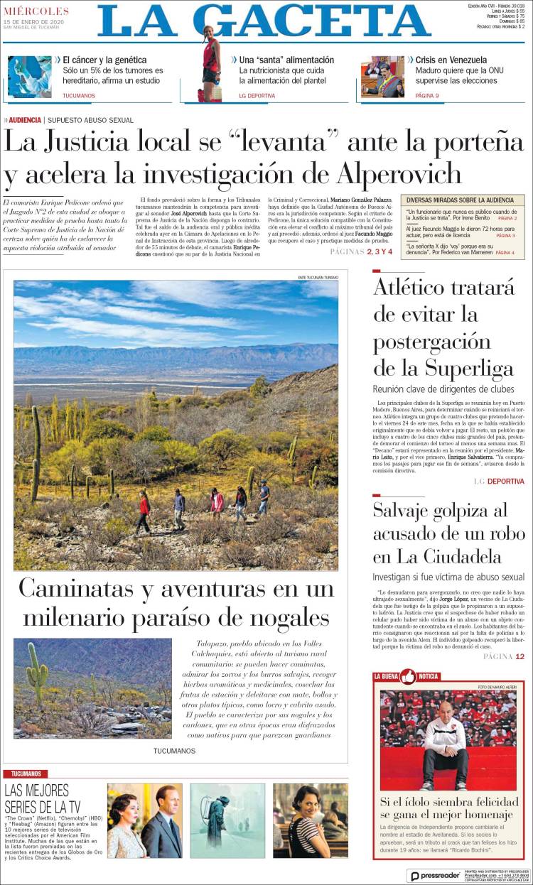 Portada de La Gaceta (Argentina)
