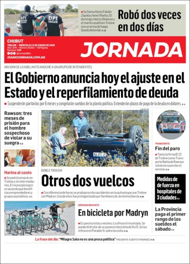 Portada de Diario Jornada en la Patagonia (Argentina)