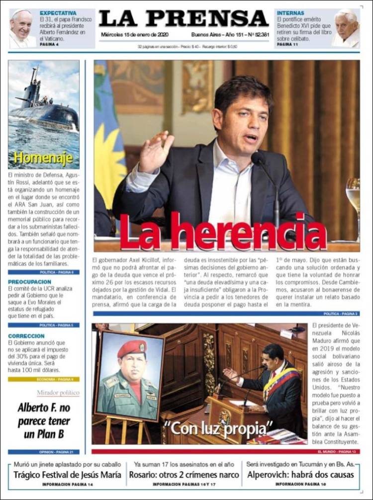 Portada de La Prensa (Argentina)