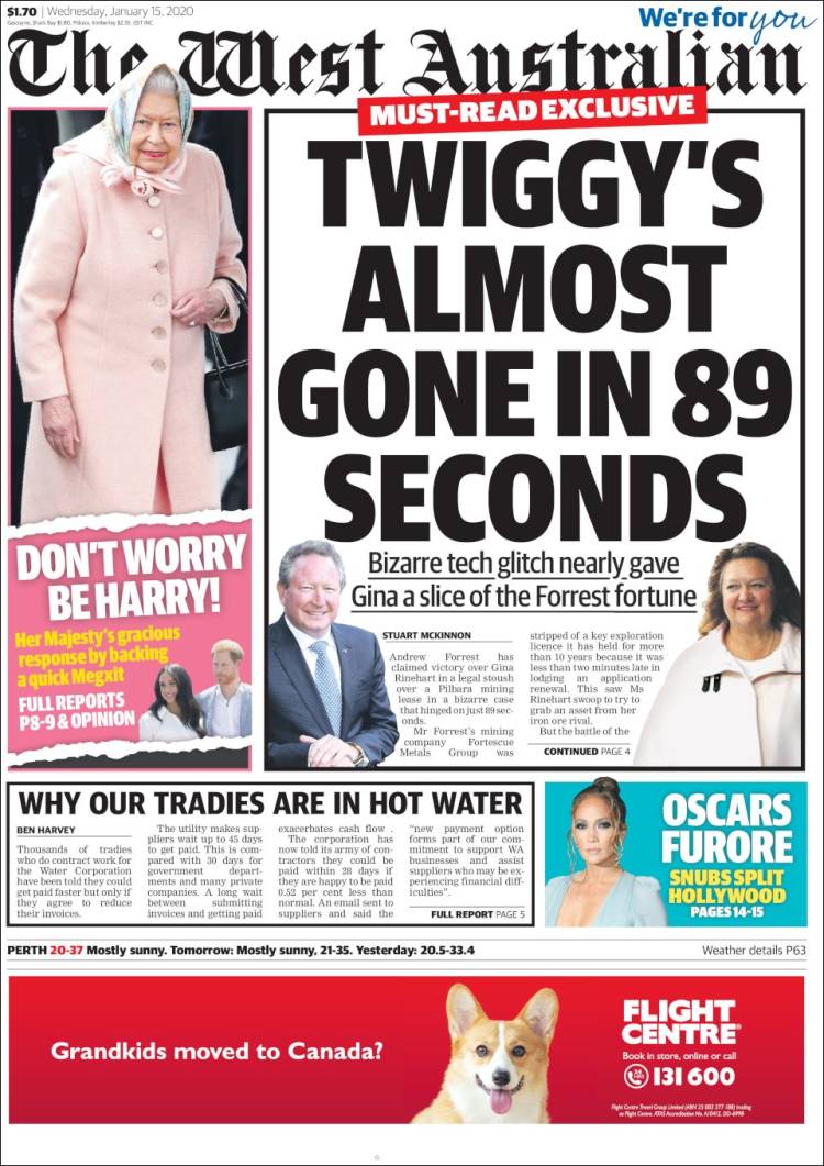 Portada de The West Australian (Australia)