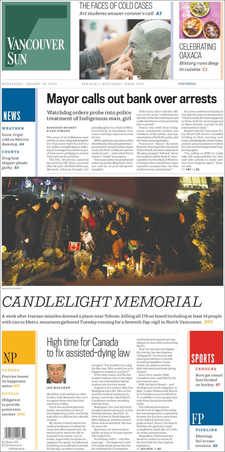 Portada de The Vancouver Sun (Canadá)