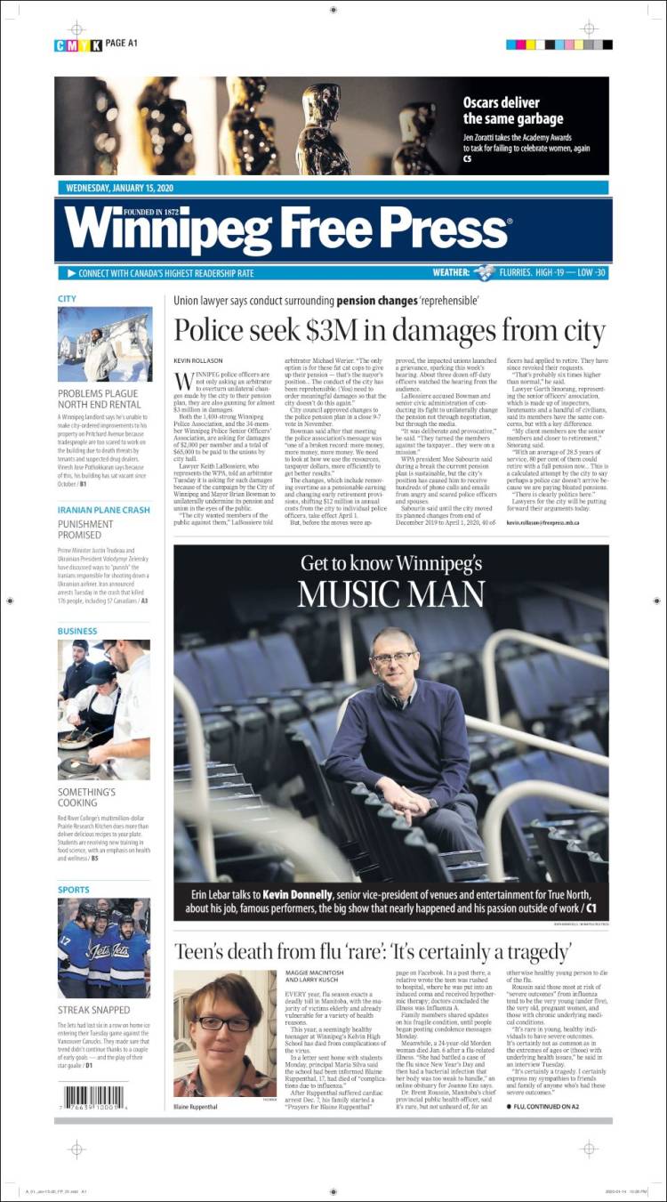 Portada de Winnipeg Free Press (Canadá)