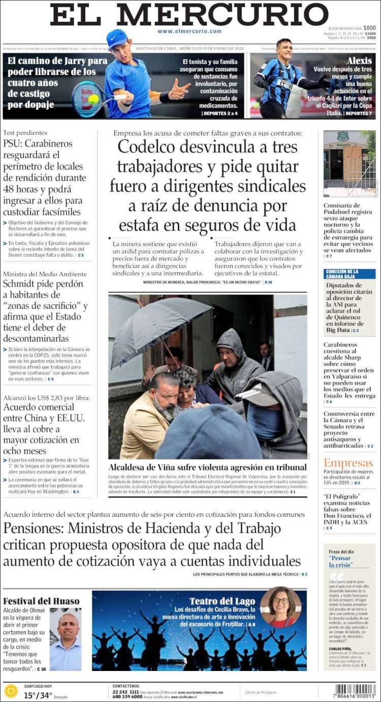 Portada de El Mercurio (Chile)