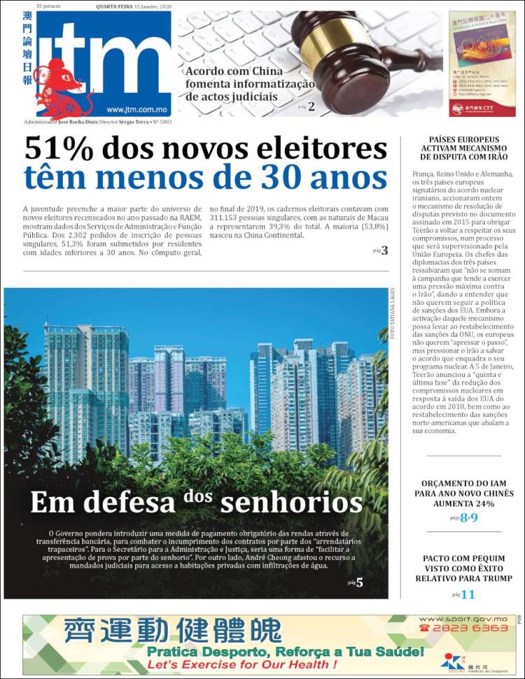 Portada de Jornal Tribuna de Macau (China)