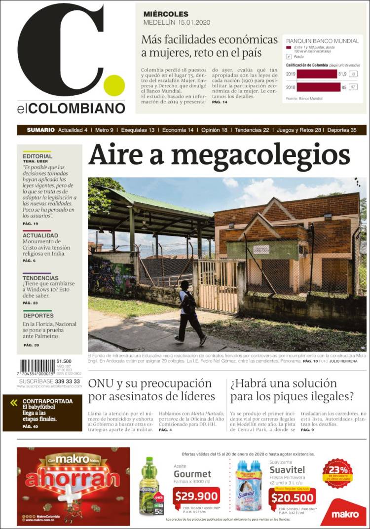 Portada de El Colombiano (Colombia)