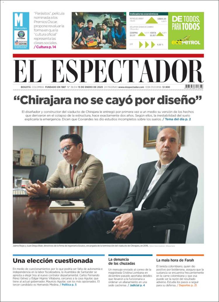 Portada de El Espectador (Colombia)