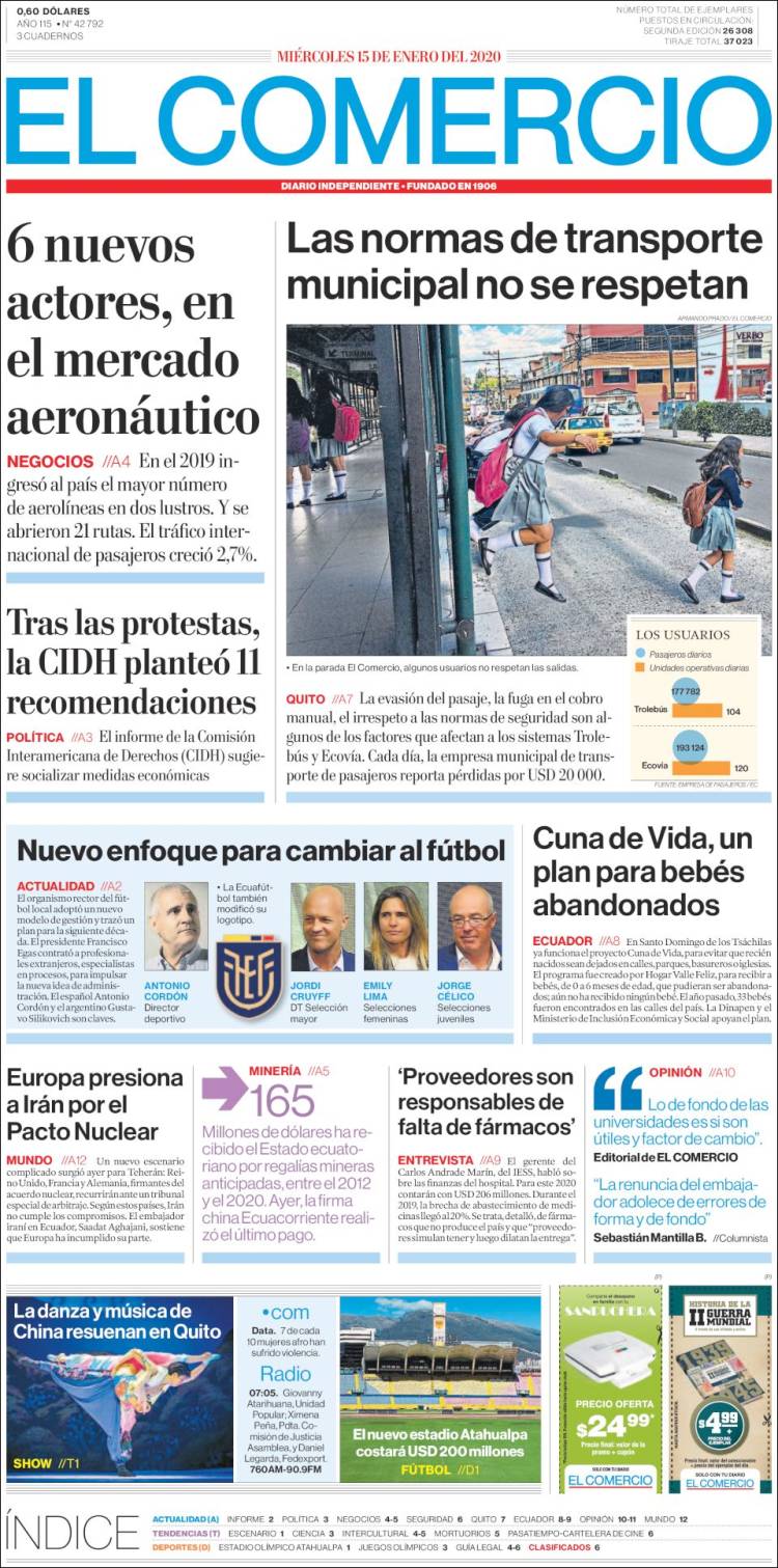 Portada de El Comercio (Ecuador)