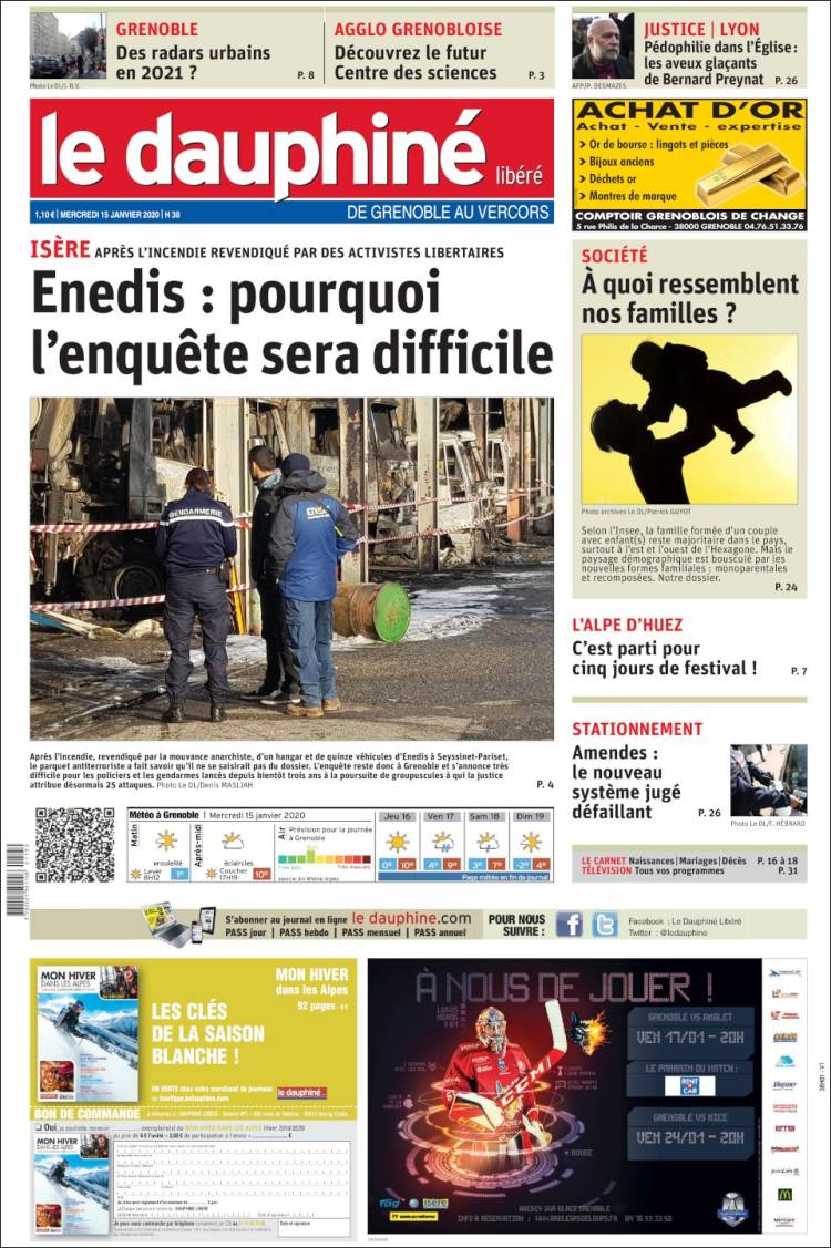 Portada de Le Dauphiné Libéré (Francia)